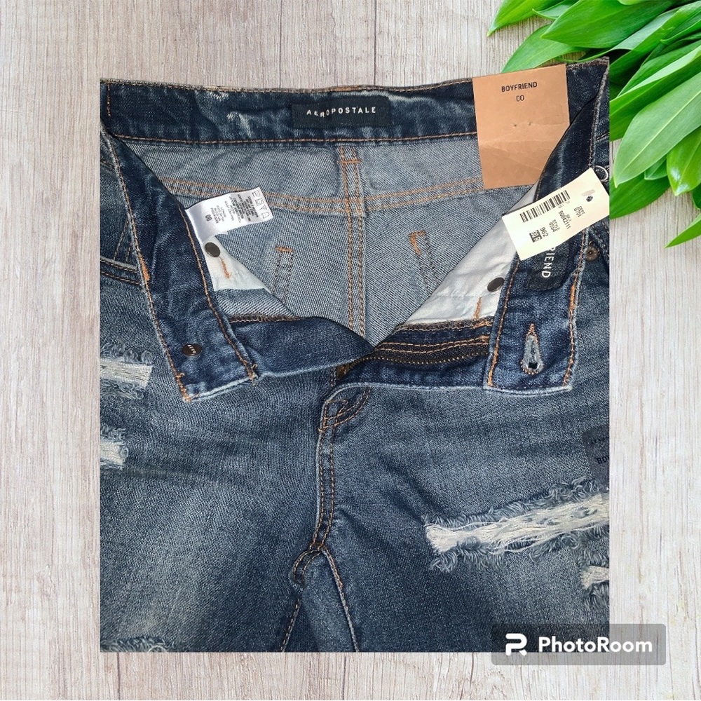 NWT Aeropostale Blue Distressed Boyfriend Jeans Sz 00 (27”ins) - Picture 6 of 6
